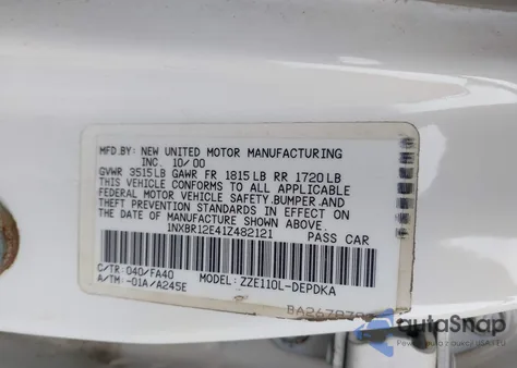 2001 Toyota Corolla Le z USA, uszkodzony, nr VIN 1NXBR12E41Z482121